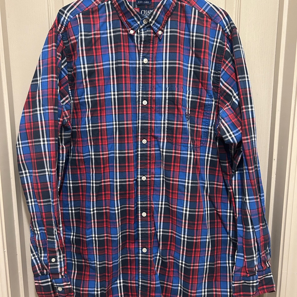 Chaps Red and Blue Casual Button Down Shirt